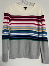 NWT Talbots long sleeve multicolor striped honeycomb stitch crew sweater sz XS