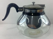 Vtg Glass & Metal Scalloped Overlay Collar Silex Coffee Tea Pot Carafe with Lid