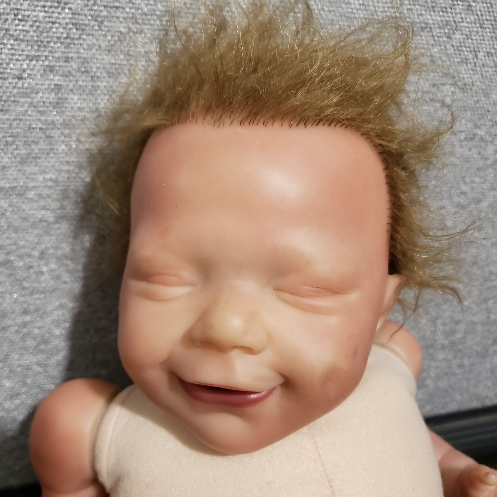 Vtg Realistic Reborn Lifelike Sleeping Smiling baby Doll Boy 18,5" H