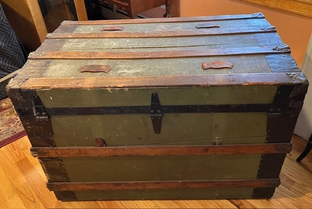 BAÚ DE VIAGEM NAVEGADO NO TRÁGICO RMS LUSITANIA ANTES DE AFUNDAR E PERDER 1197 ALMAS - Imagem 3 de 4