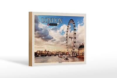 Holzschild Städte United Kingdom England London Eye 18x12 cm Schild