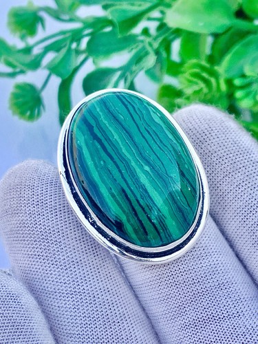 Malachite Ring 925 Sterling Silver Ring Handmade Gemstone Ring Engagement Ring - Picture 3 of 4