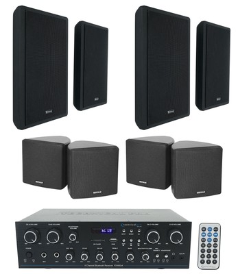 Technical Pro RX4CH Bluetooth Home Receiver+4 Slim+4 Cube Wall Speakers in Black