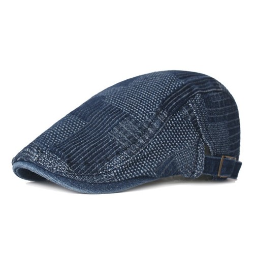 Berretto Denim Uomo Stile Britannico Berretto Retrò Tesa Corta Cappelli Regolabile Cappellino Casual - Foto 3 di 15