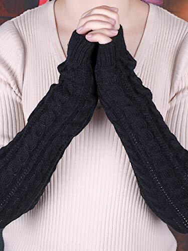 3 Pairs Arm Warmers Long Fingerless Gloves Knit Black, Light Grey, Dark Grey - Picture 7 of 7