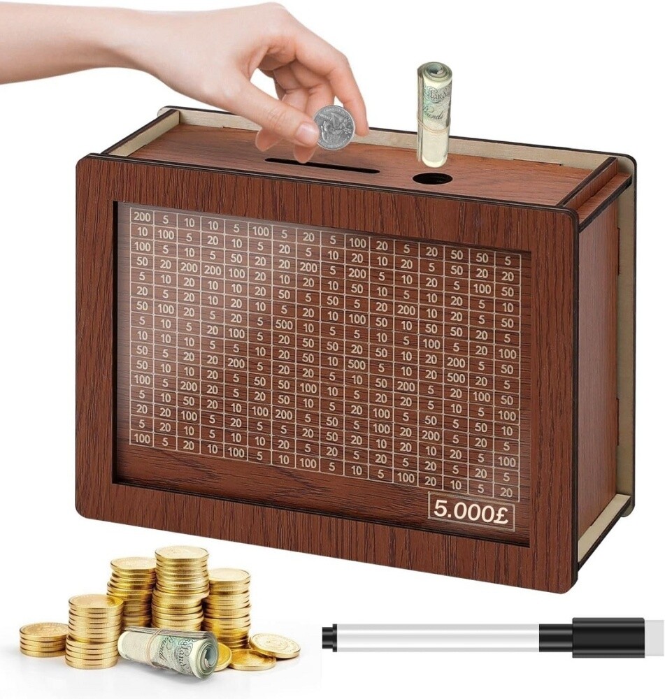 Savings Boxes Wooden Cash Vault Savings Box - Money Saving Challenge ...