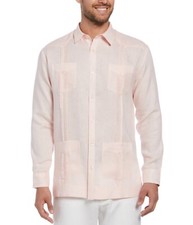 Cubavera Men's 100 Linen Four-Pocket Long Sleeve Button Down Guayabera Shirt M