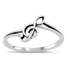 925 Sterling Silver Genuine Treble Chef Music Note Ring Band 10mm Sizes 4-10