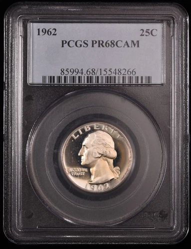 1962 Washington Quarter 25c Certified by PCGS PF68 CAMEO