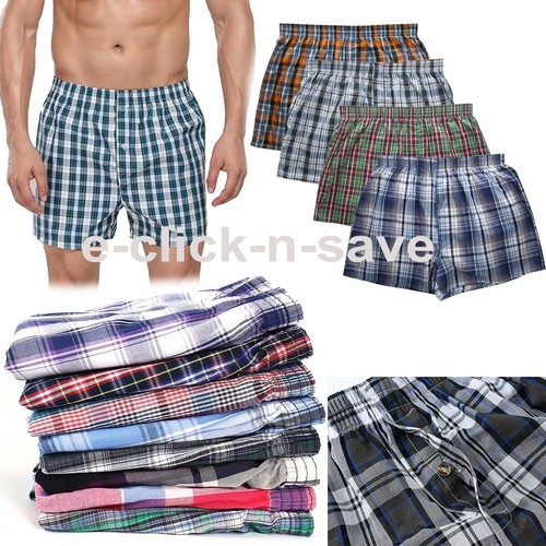 12, 6, 3 Men Plaid Boxer Shorts Underwear Trunk Checker Cotton boxer briefs - 第 1/6 張圖片