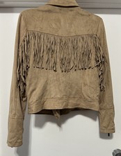 Jou Jou Boutique Brown Faux Suede Fringe Moto Jacket - Size Medium