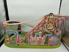 Retro Roller Coaster Wind-Up Tin Litho Toy, 1964  Vintage J. Chein Mechanical