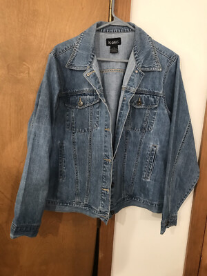PBX Basics women denim Blue Jean long sleeve jacket pockets size XL