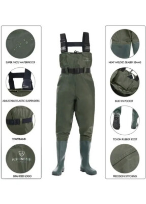 Cuissard De Pêche Hisea – Botte Intégrée – Nylon/PVC – Marron – Taille 13 US