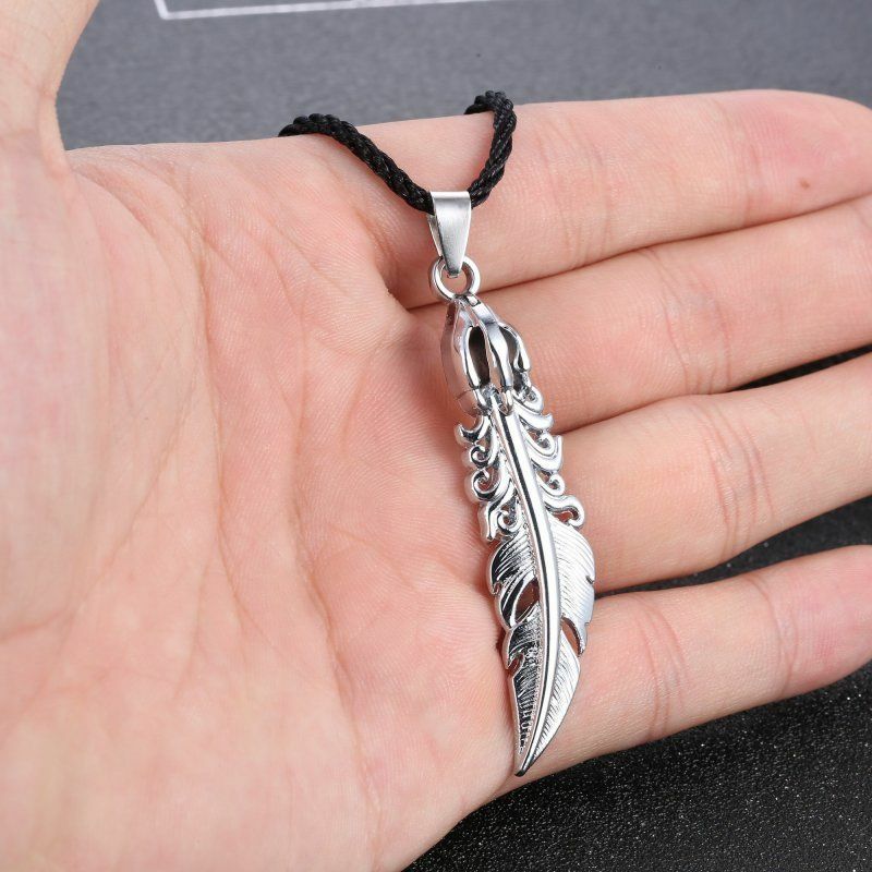 Collar De Pluma De Plata De Ley 925 Colgante
