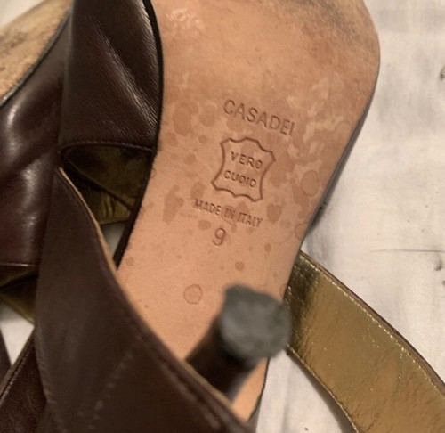 Michael Kors Collection Casadei brown leather slingback heels pumps shoes Sz 9 - Picture 6 of 7