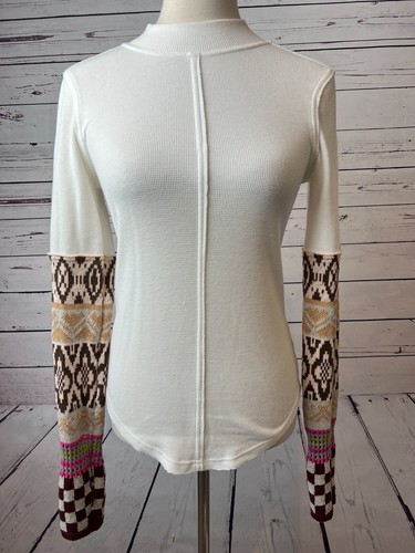 We The Free People Thermal Knit Shirt size Small Womens Sweater Waffle Boho Cuff