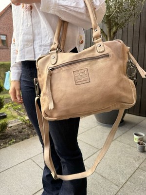Damentasche beigefarbene Lederhandtasche der Marke Legend Handarbeit