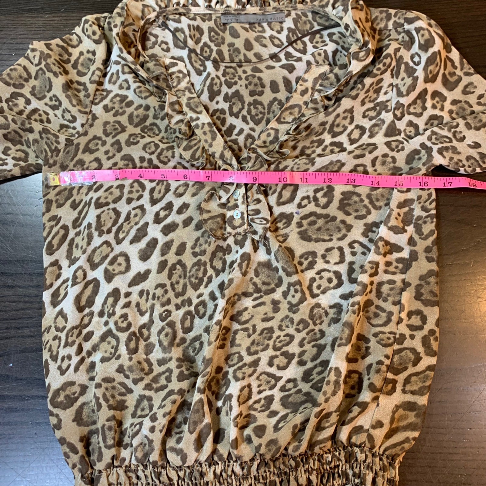 Zara Basic Leopard Print Ruffle Blouse Smocked He… - image 7