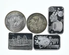 Lot 5 VINTAGE 1 Oz Silver Bars/Rounds Art Bars Collection Poured .999 *487