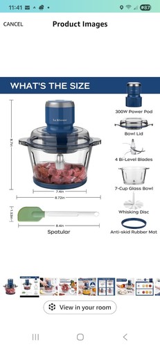Electric Food Processor 7-Cup Glass Bowl 4 Bi-Level Blades Chopping Mixing - Picture 2 of 10