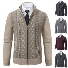 Casual Stand-up Collar Sweater Fashion Jacquard Zip-up Knitted Cardigan Tops Men