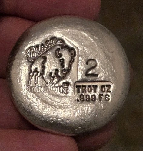 Bison Bullion Hand Poured 2 Oz .999 Silver Round!