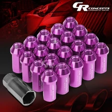 JDM PURPLE 20PCS M12X1.5 25MM OD 50MM TALL CLOSED END ALUMINUM LUG NUTS+ADAPTER
