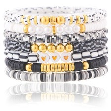 Friendship Bracelets Trendy Heishi Clay Bead Bracelets Stack Gold Beaded Stretch