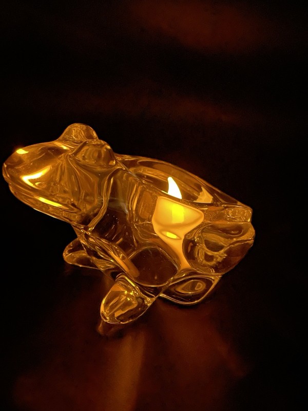 Clear Hand Blown Art Glass Crystal Frog Toad Votive Tea Light Candle Holder EUC