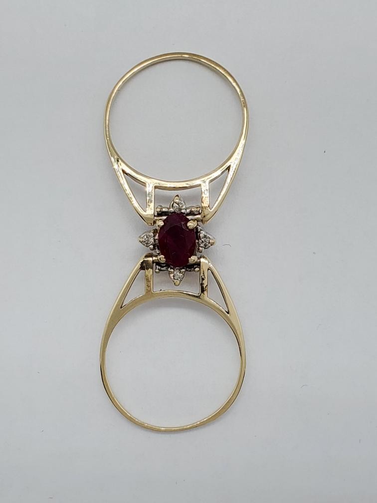 14K Solid Yellow Gold Ruby Diamond Flip Ring Size… - image 6