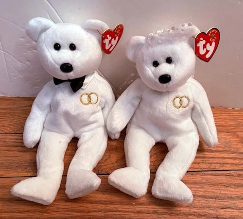 TY Beanie Baby Mr & Mrs Wedding Bears 2001 Vintage Plush Stuffed Animal NWT