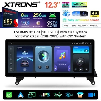12.3'' Für BMW X5 E70 X6 E71 CIC Autoradio Octa Core Android 14 8G+256GB 2400*900