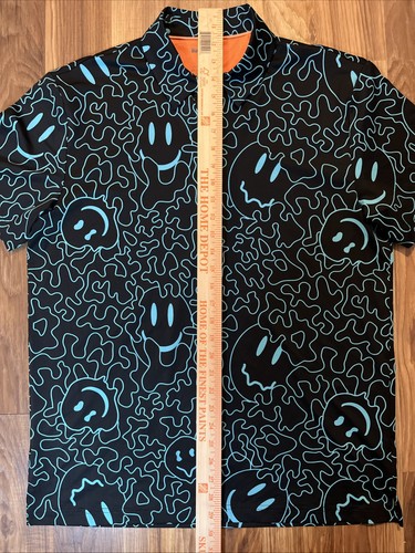 Birdie Bound Smiley Face Melting Golf Polo size M Black Neon Blue - Picture 7 of 8