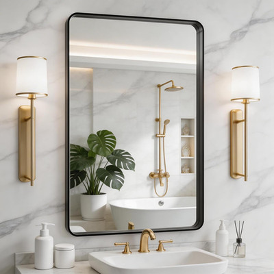 20x30 Black Rounded Rectangle Wall Mirror for Bathroom, Bedroom, Living Room