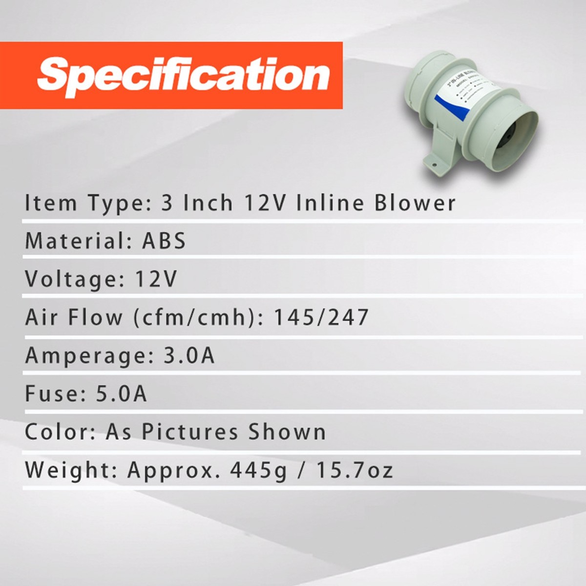 In Line Air Blower, 12V 3inch In‑Line Marine Bilge Air Blower Mute Strong Ventilation Fan Fit for Yacht Boat RV