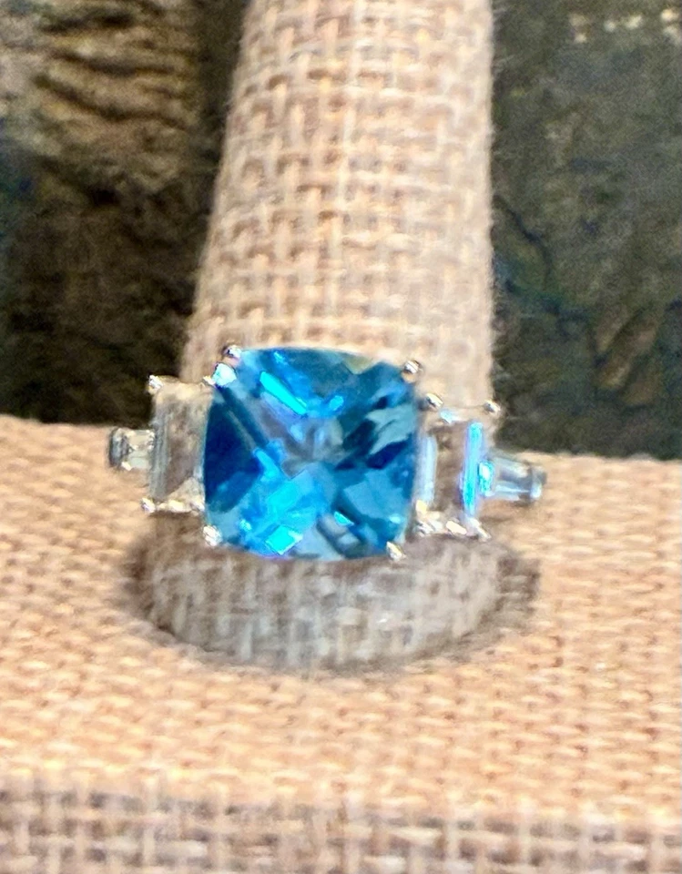 10 KT кольцо белое золото SWISS синий топаз 4,0 ct белый топаз акценты размер 7 - Изображение 2 из 4