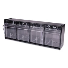 deflecto® Tilt Bin Plastic Storage System w/4 Bins, 23 5/8 x 6 5/8 x 8 1/8, Blac