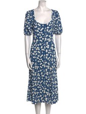 Reformation Beechwood Floral Short Sleeve Midi Dress in Tuli Blue Size UK 6-8 XS