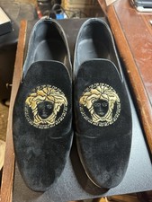 Versace Velvet Medusa Black Loafers Size 44.5  / 11.5 Men's