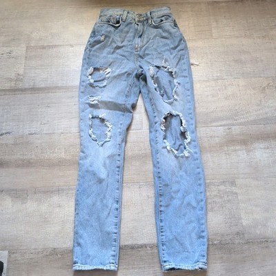 BDG Mom High Rise Destroyed Jeans Relaxed Fit Size 24 Blue Distressed 