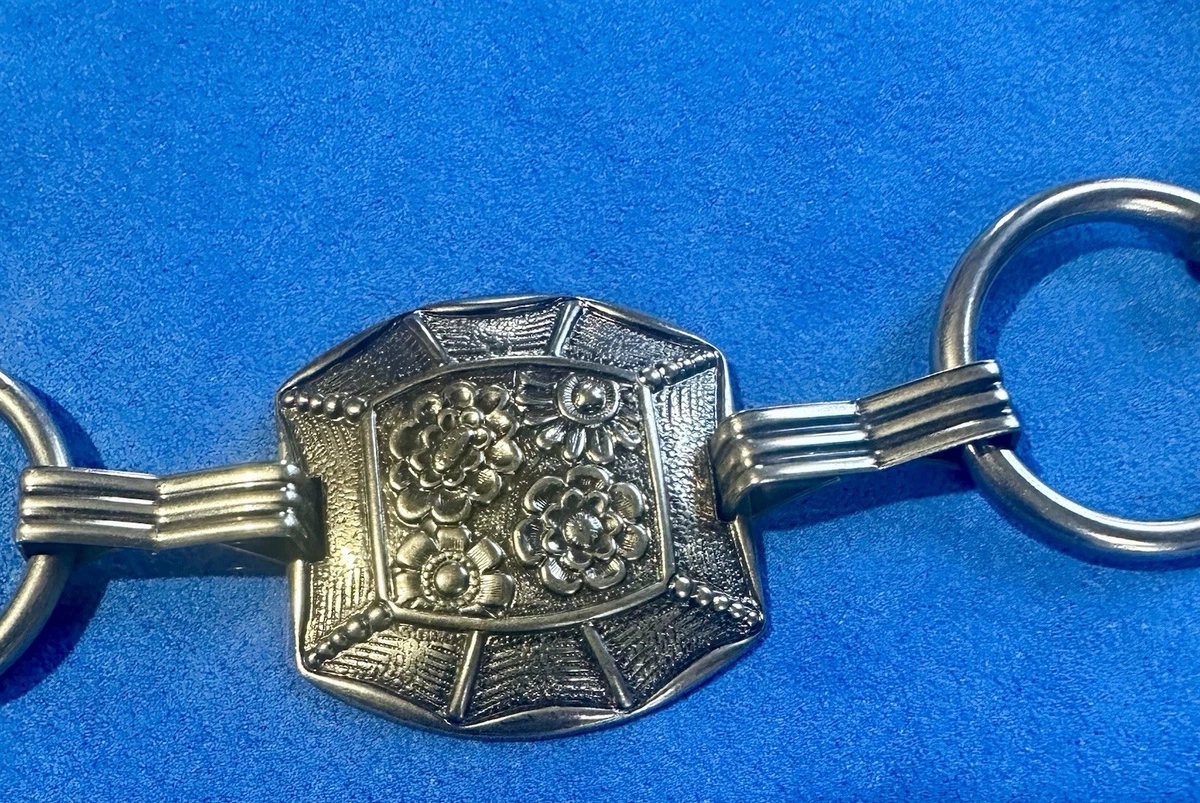 Vintage Boho Filigree Style Black & Antique Silvertone Square Link Belt 44\