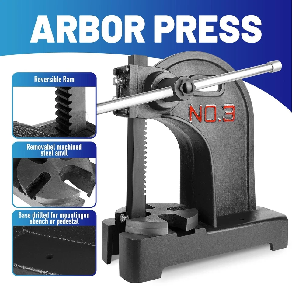 Prensa de eje manual 3 toneladas prensa de escritorio manual palanca rodamientos montables hierro fundido Foto 4 de 4