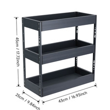 Grey 3-Tier Pull-Out Kitchen Cabinet Aluminum Shelf Organizer, corrosion-proof