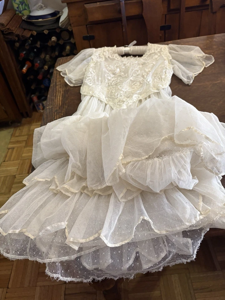 Antiguo vestido eduardiano de encaje de tul de algodón de 1900 boda Foto 4 de 4