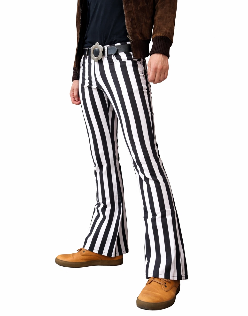 Mens STRIPED RETRO FLARES White Black Bell Bottoms Hippie vtg Pants Trousers 60s