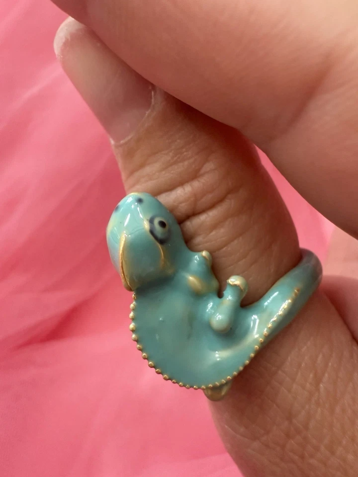 Chameleon Green Lizard Unique Enamel ring size 7 Gift Jewelry - Image 4 of 4