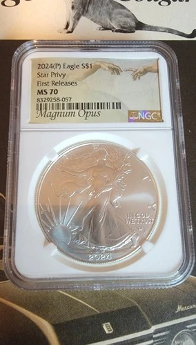 2024(P) Eagle Silver $1 Star Privy MS70 First Releases Coin Ngc Magnum Opus