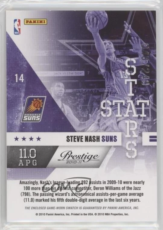 2010-11 Prestige Stat Stars Materials /249 Steve Nash #14 HOF - Image 2 of 2