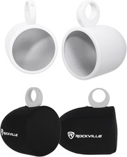 MAC90W Bundle: 2 8 in White Aluminum Wakeboard Tower Speaker Pod Enclosures, 